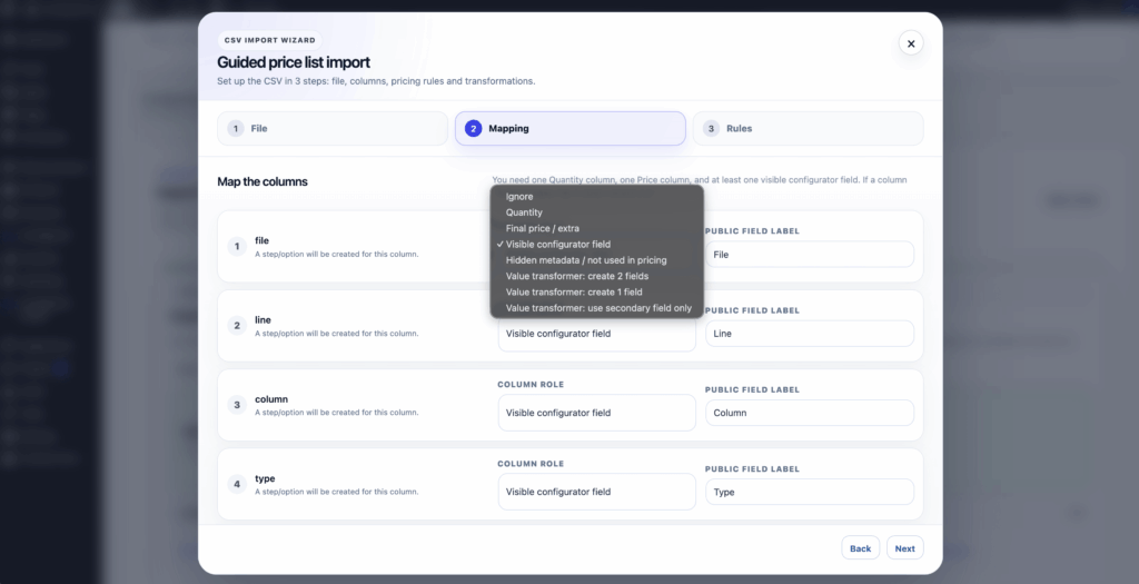 CSV price list import in ConfigCraft Pro for WooCommerce