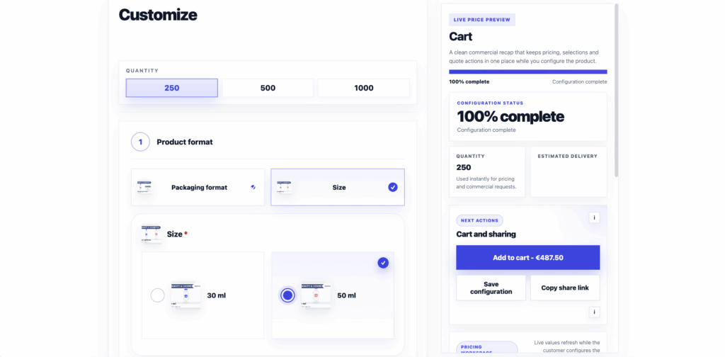 Live WooCommerce dynamic price total produced by ConfigCraft