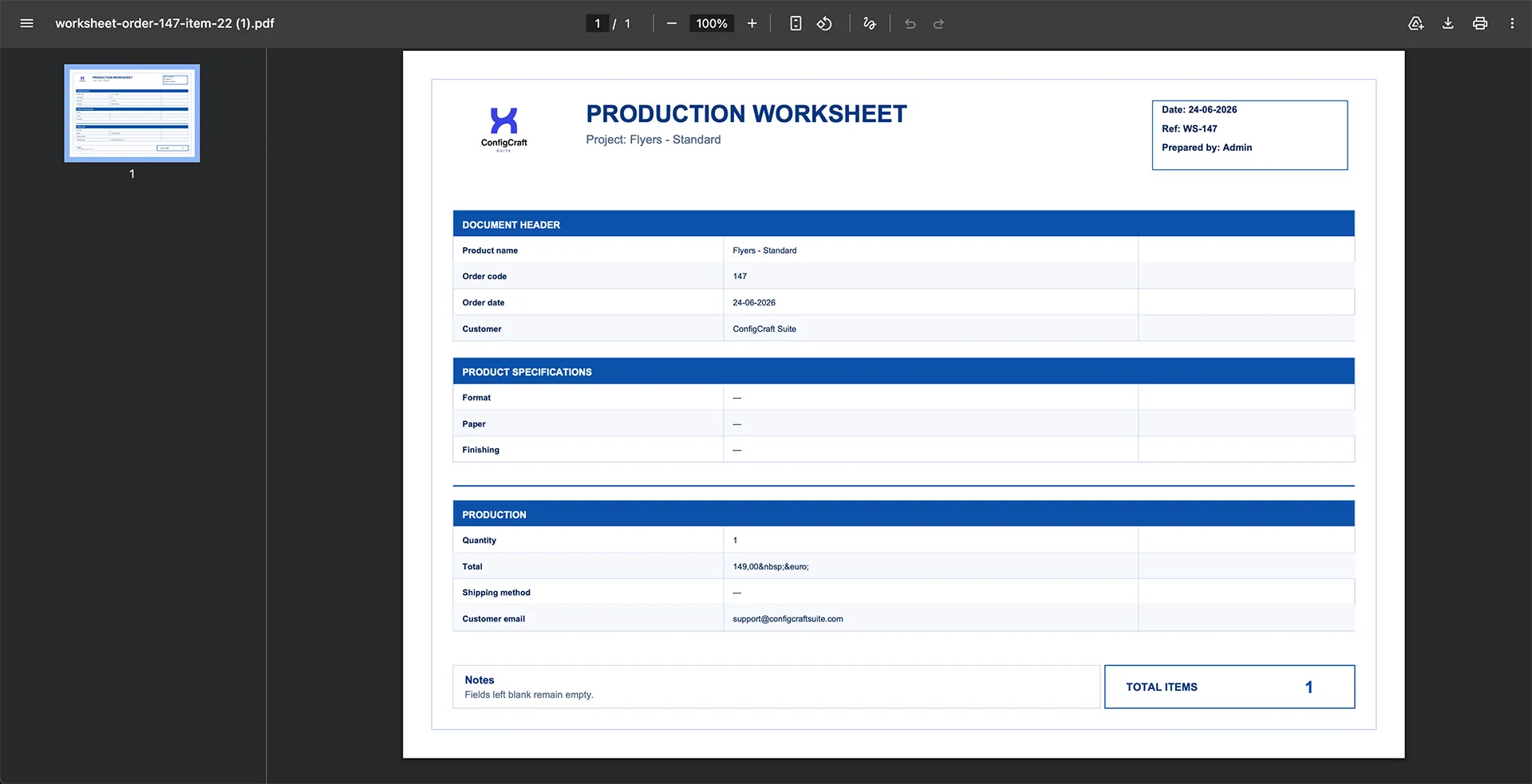 ConfigCraft Production worksheet PDF